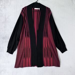 Kim Rogers Open Front Cardigan Womens Plus Size 3X Burgundy Black Long Sleeve